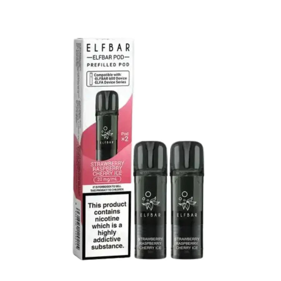 Elf Bar 600 Prefilled Pods - Box of 10 in Strawberry Raspberry Cherry Ice Flavour at UK Vaper Wholesale