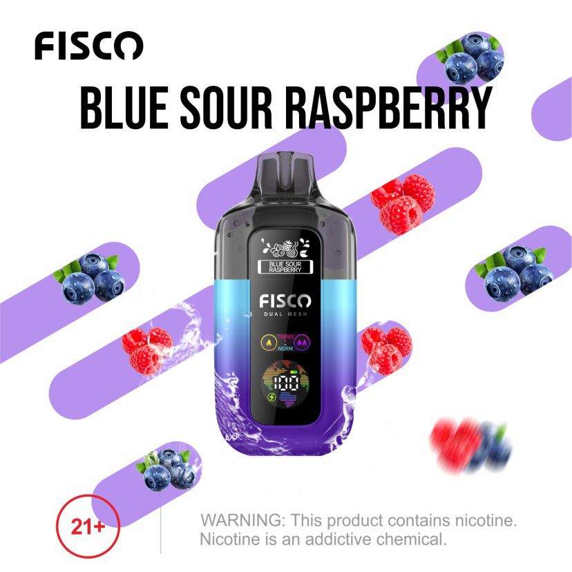 Fisco Point Pro 7000 Puff Pre-Filled Pod Kit - Box of 5 in Blue Sour Raspberry Flavour Available at UK Vaper Wholesale