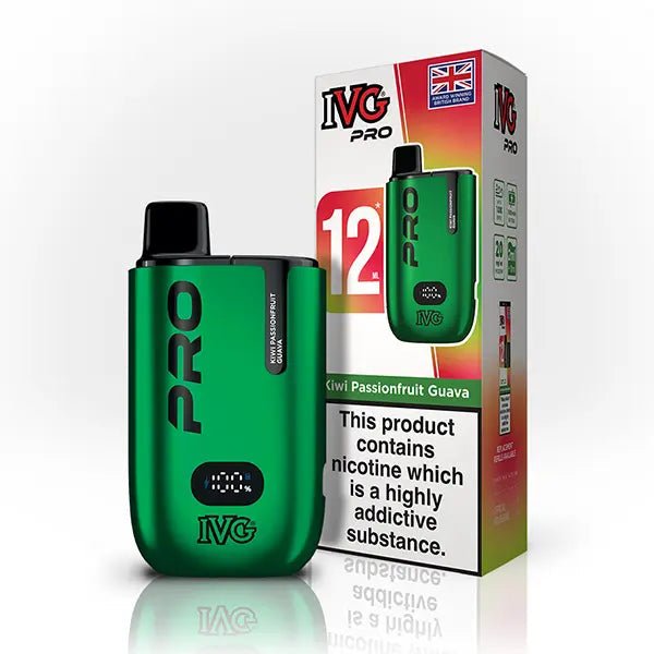 IVG Pro 12 10000 Prefilled Pod Kit - Box of 5 in Kiwi Passionfruit Guava Flavour available at UK Vaper Wholesale