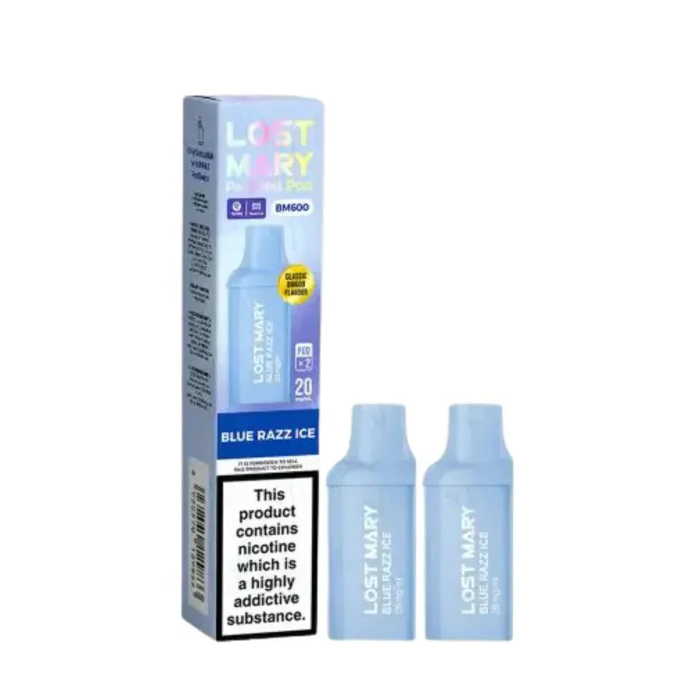 Lost Mary BM600 Prefilled Pods box of 10 in Blue Razz Ice Flavour at UK Vaper Wholesale