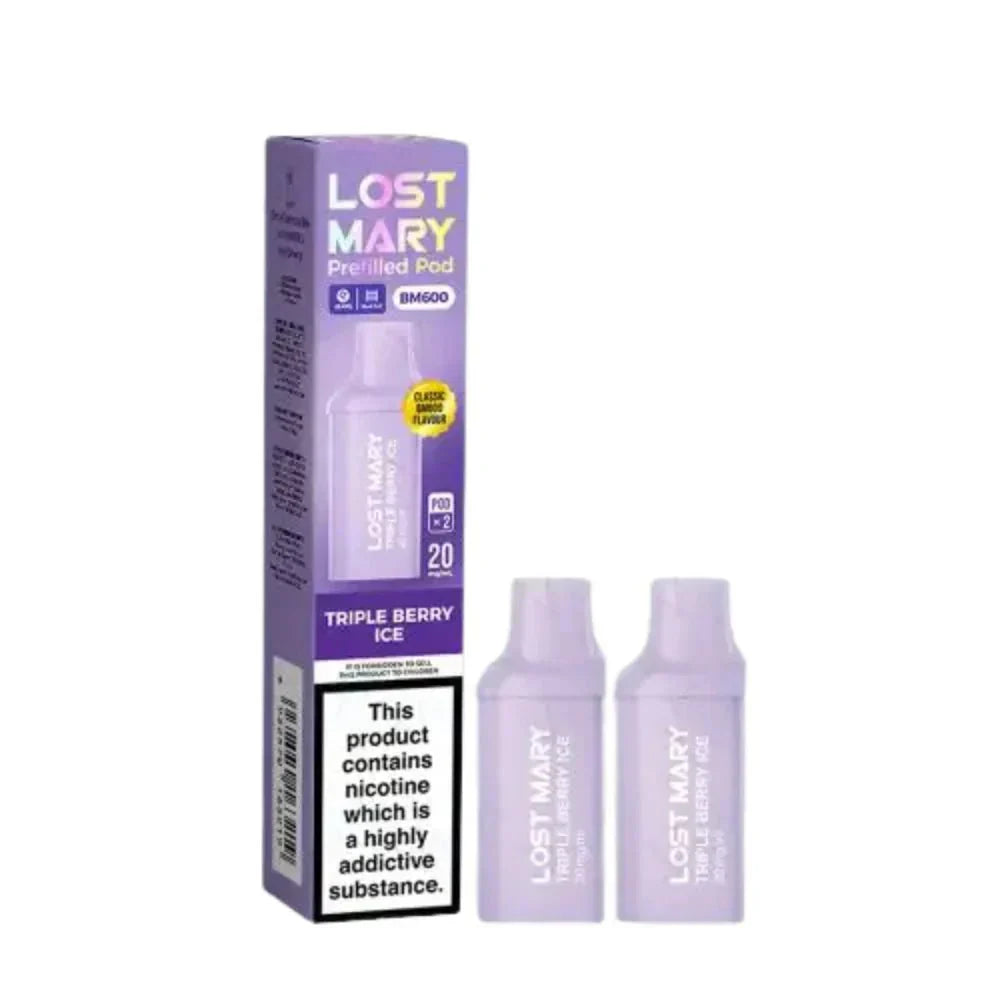 Lost Mary BM600 Prefilled Pods box of 10 in Triple Berry ice Flavour at UK Vaper Wholesale