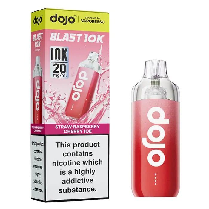 Vaporesso Dojo Blast 10k Prefilled Pod Vape Kit - Box of 5 in Straw-Raspberry Cherry Ice Flavour available at UK Vaper Wholesale